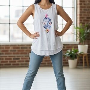 CALIA by Carrie Underwood White Tank Top with Colorful Abstract Design